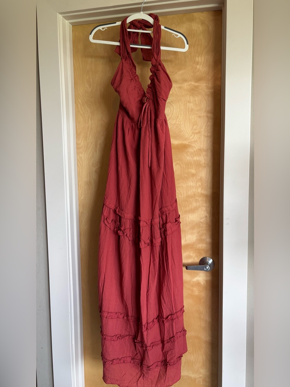 Baltic Born Rust Tiered Ruffle Halter Maxi Dress Open Back NWT Sz M